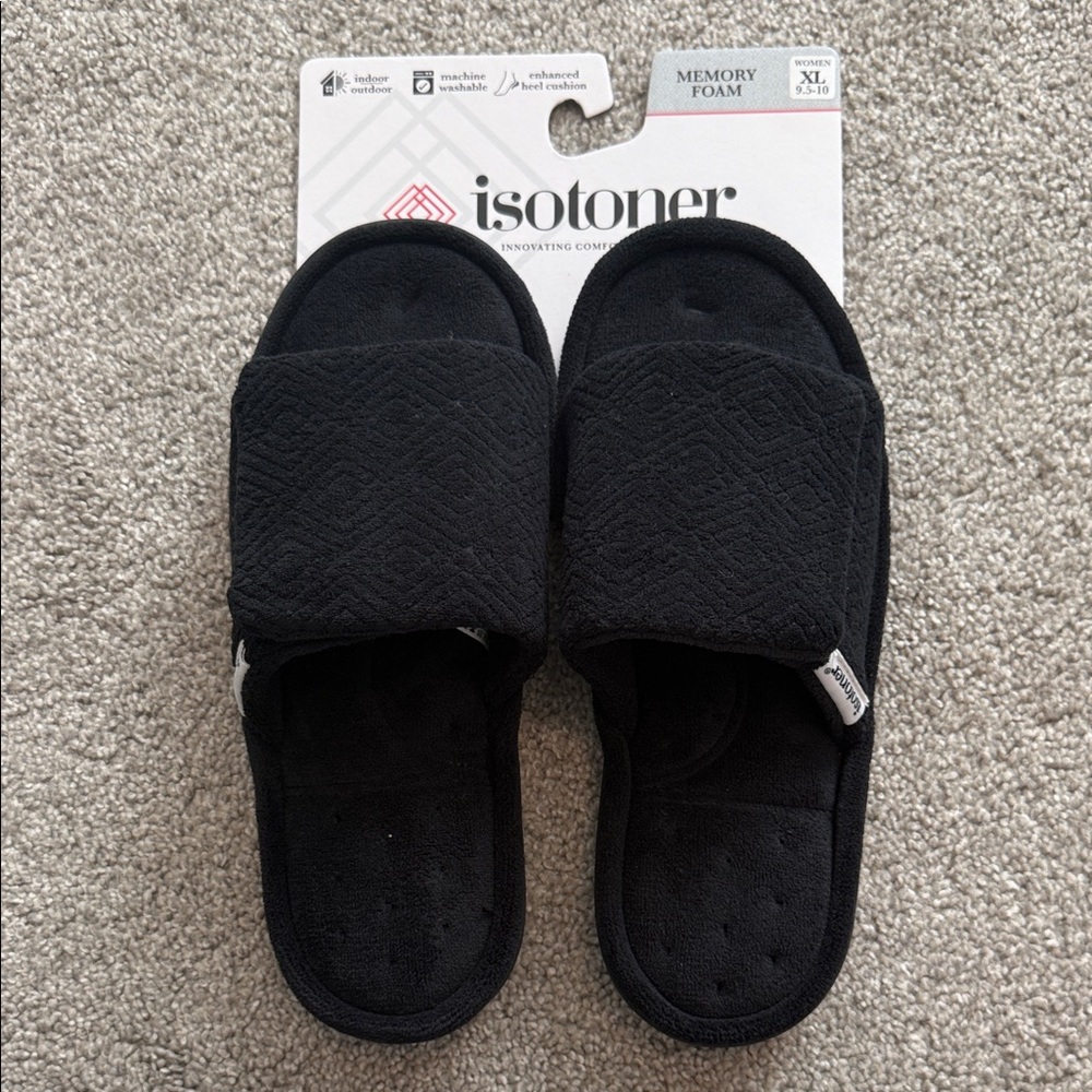Isotoner Black Open-Toe Memory Foam Slippers